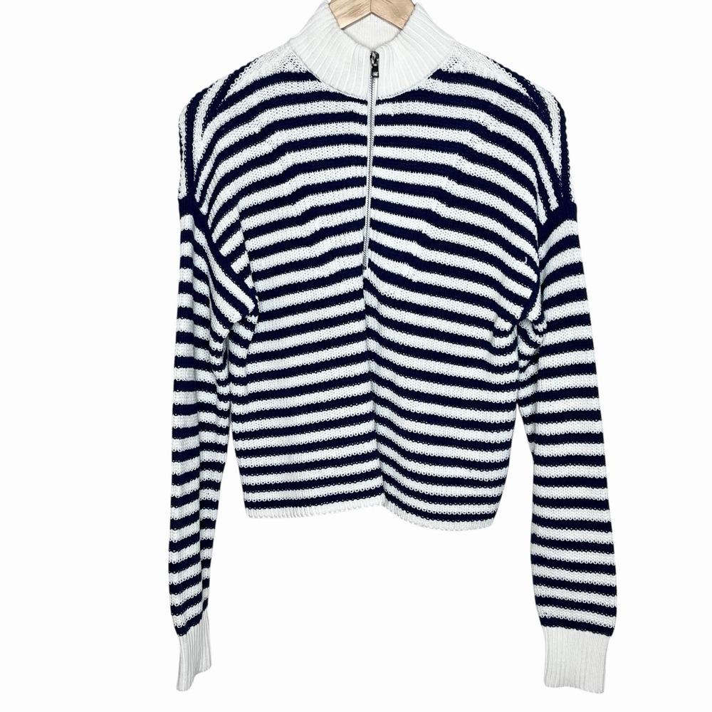Madewell 1/2 Zip Striped Sweater Navy White Womens M Nautical Fisherman Coastal